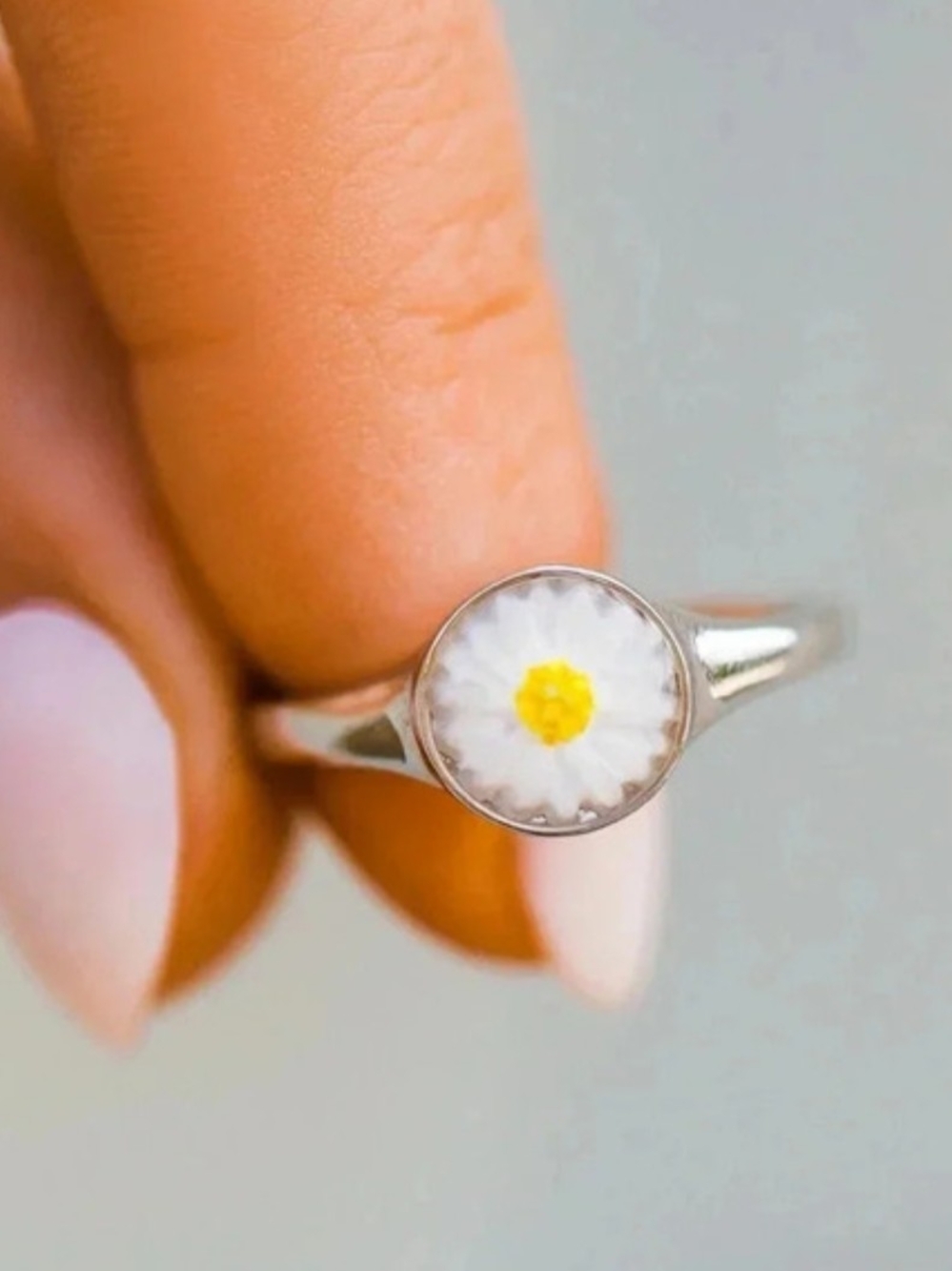 Pura Vida Silver Daisy Ring with White and Yellow Enamel
